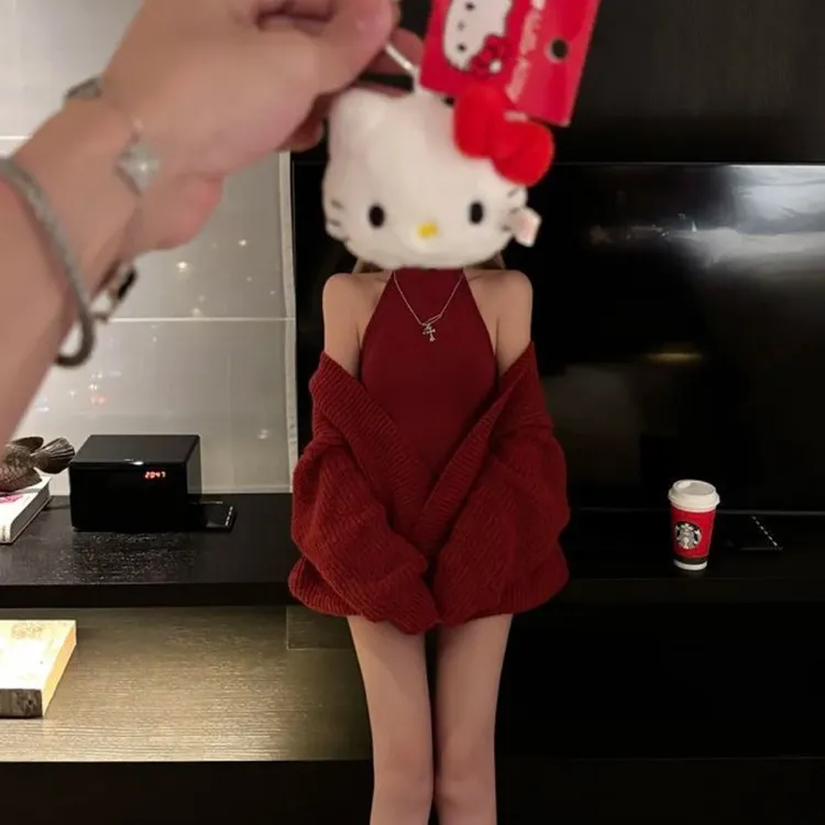 套装女冬季新款慵懒v领毛衣外套宽松针织上衣小众炸街高级感女装