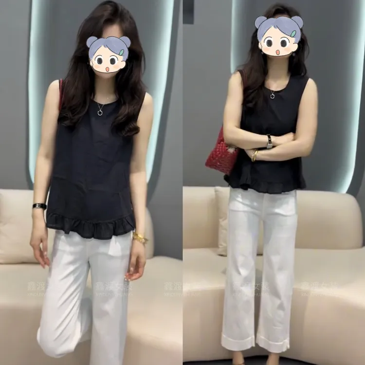 2025夏季新款时尚显瘦气质女士网红洋气两件套百搭款D5381