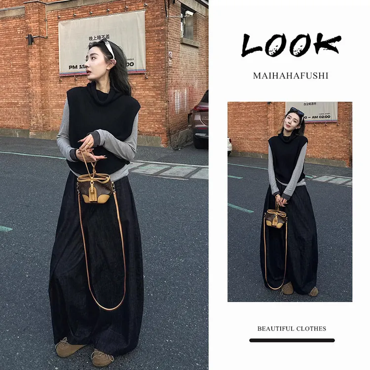 秋季法式极简高级冷淡风套装女百搭显瘦气质打底衫马甲宽松休闲裤