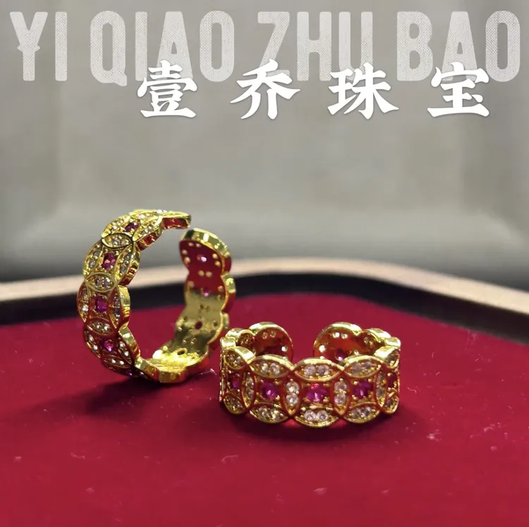 铜合金戒指 【钱多多戒指】红钻镶钻铜钱币镀金戒指高级感精致礼物