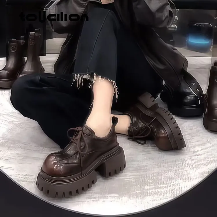 复古时尚乐福单鞋女2025秋季新款百搭英伦风厚底增高大头jk小皮鞋