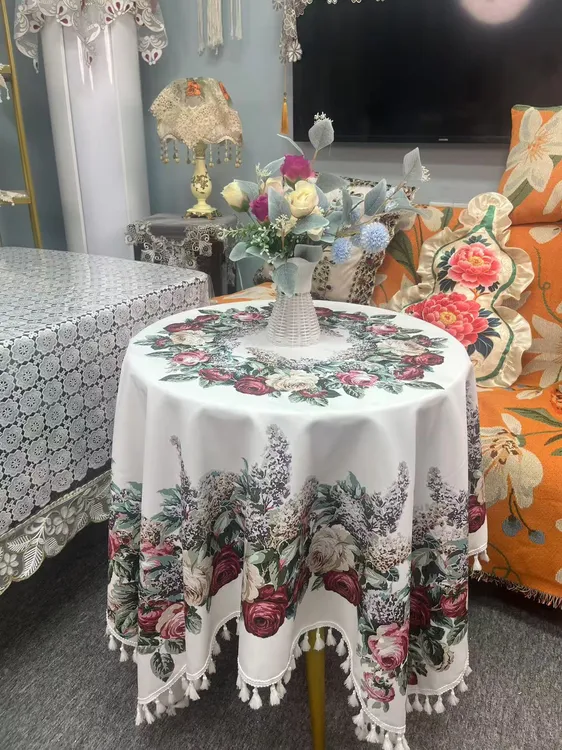 （全包邮)(140*140)法式浪漫风情玫瑰花薰衣草民族风茶几布桌垫