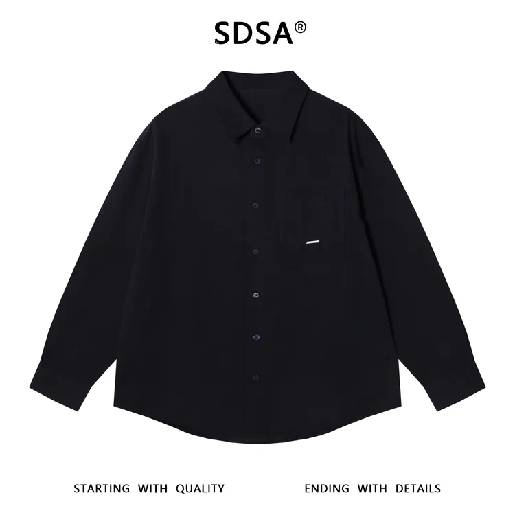 SDSA秋冬新款痞帅男装韩版潮牌提花纽扣翻领长袖衬衫宽松简约衬衣