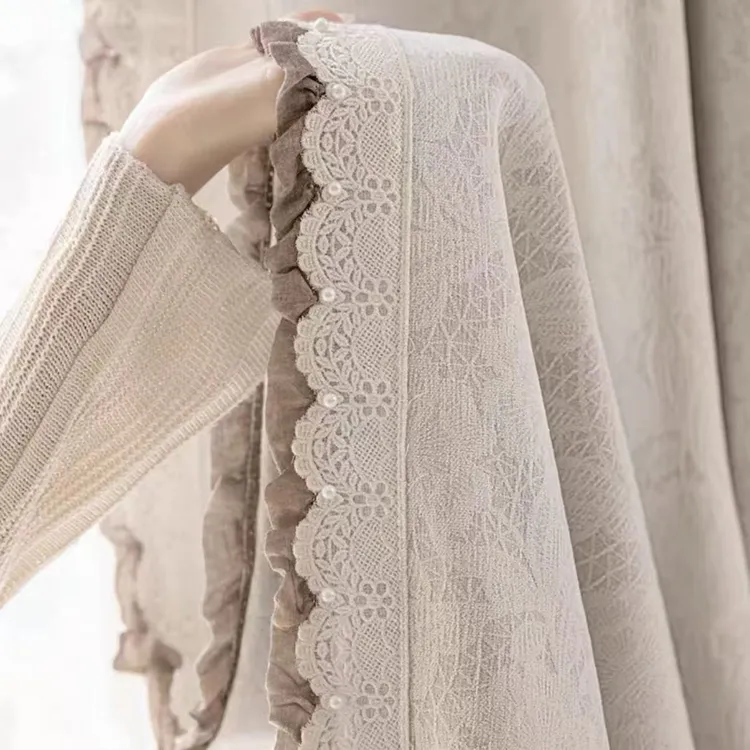 奥薇窗帘配件重工蕾丝钉珠拼接花边巴洛克奶茶木耳辅料装饰高档