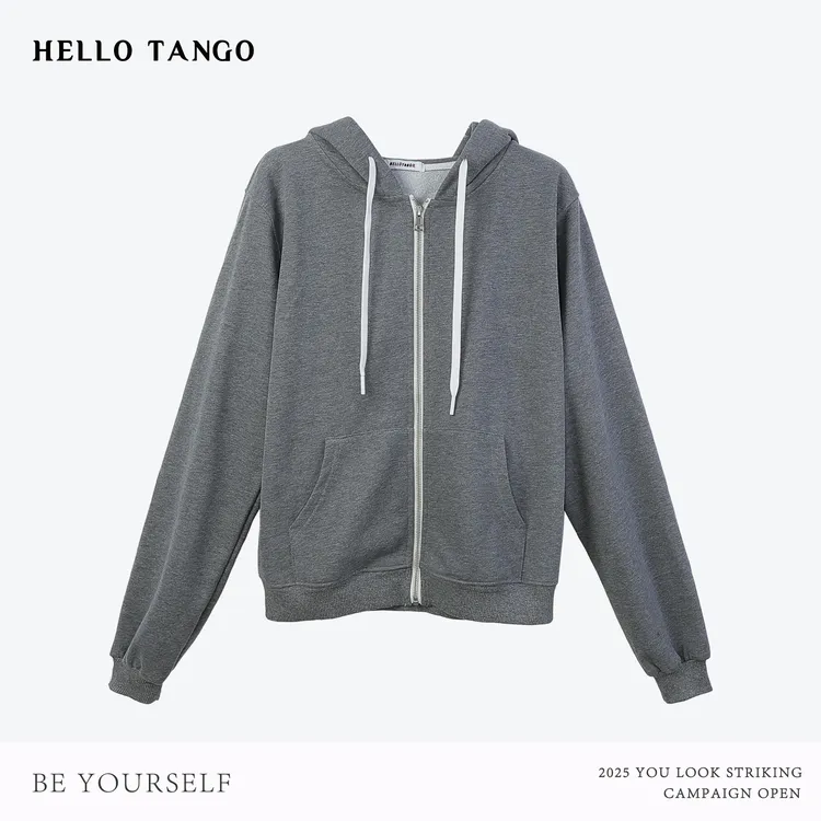HELLOTANGO《慵懒分镜》秋冬简约百搭加绒加厚休闲连帽外套68969#