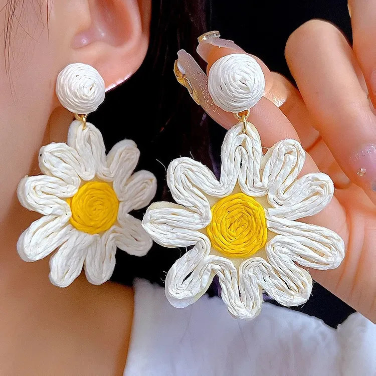 黄铜耳饰 度假风草编耳环民族风时尚耳环甜美风女植物花卉百搭