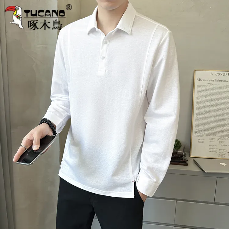 TUCANO/啄木鳥春秋季新款亚麻长袖男士简约纯色上衣2025年休闲T恤