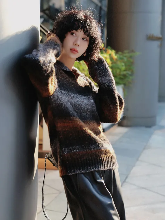 TT设计师【萤火光】意式松弛感撞色羊驼毛绵羊毛针织衫TT191430