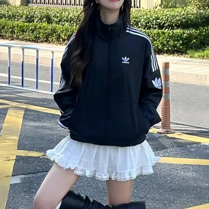 阿迪达斯三叶草男女同款校园学生学院复古百搭立领外套夹克JL8396