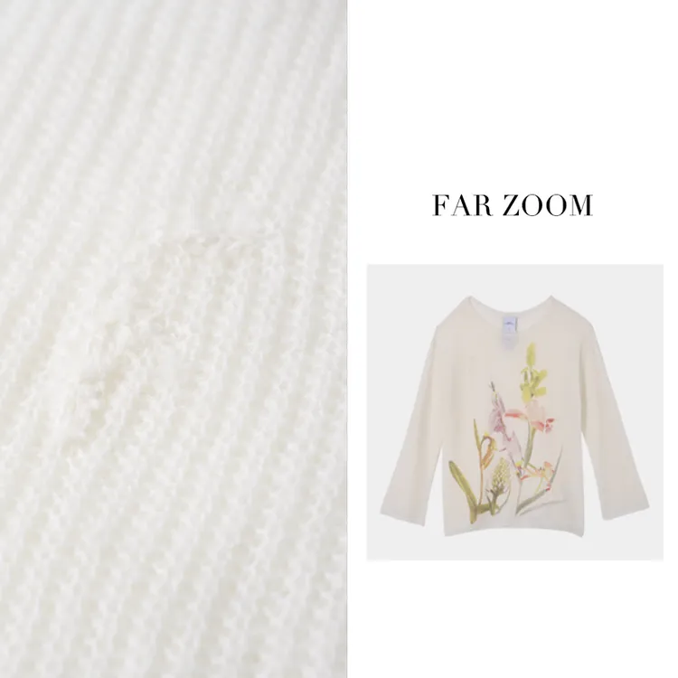 FAR ZOOM 设计感鸢尾花阔版圆领针织勾花毛衣