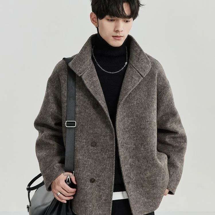 外套男士短款毛呢加厚休闲宽松潮流中长款呢子韩版呢大衣秋冬季