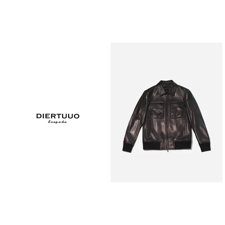 DIERTUUO迪途-男士经典时尚百搭双色轻奢设计师荔枝纹皮衣83106