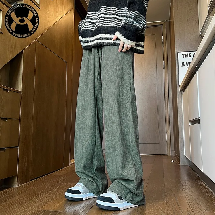 2025新款男士复古高级做旧扎染迷彩风格直筒休闲卫裤灯芯绒材质