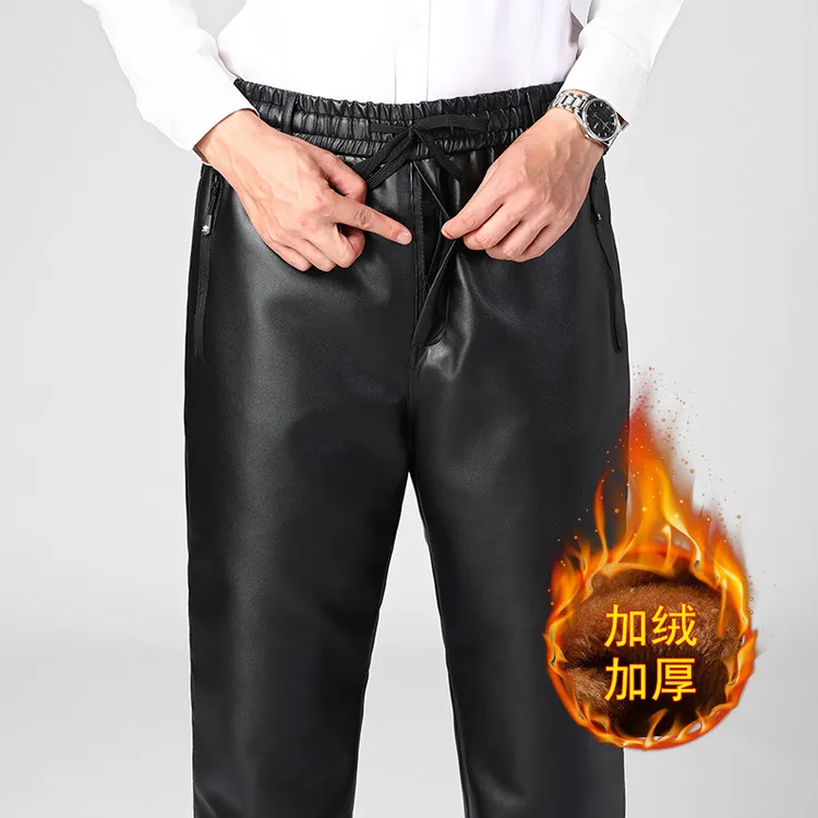 皮裤男士冬季加绒特厚摩托车骑行外卖防风防水保暖宽松棉裤抗寒