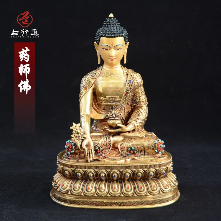 上行道尼泊尔手工錾刻铜鎏金雕塑东方禅意人物艺术摆件客厅书房