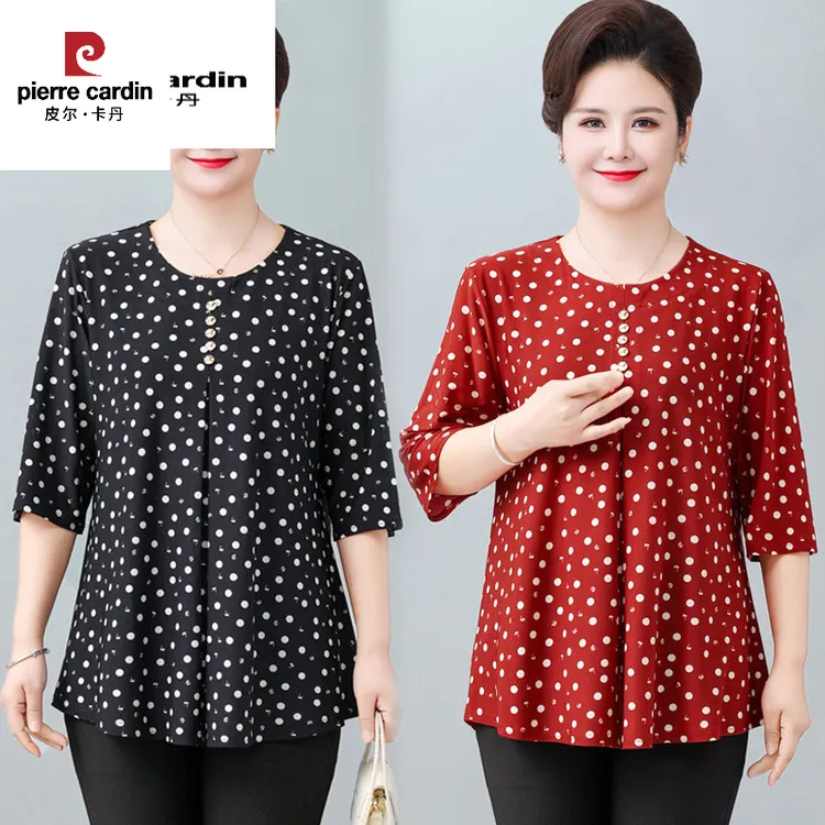 皮尔卡丹加肥特体大尺码奶奶中老年女装短袖恤岁斤胖妈妈夏装宽松
