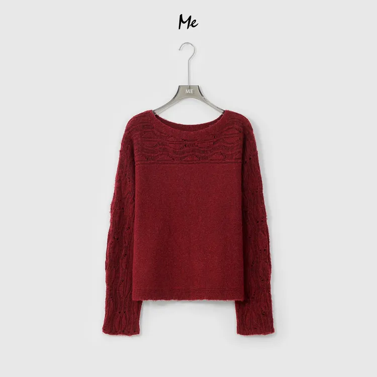 ME【花肩船】超细美利奴绵羊毛挑孔直角肩时尚百搭保暖毛衣MESA6106