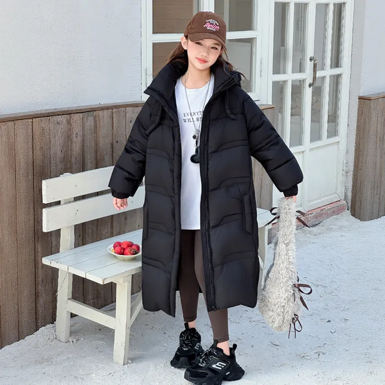 女童长款过膝羽绒服2025冬季新款白鸭绒加厚冬装女大童面包服外套