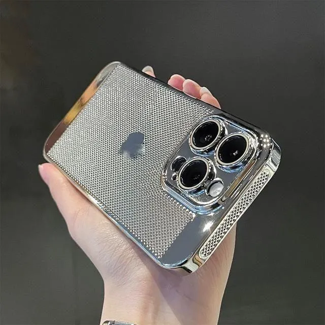 硬电镀网孔散热适用苹果16promax手机壳带镜头膜iPhone15超薄1413