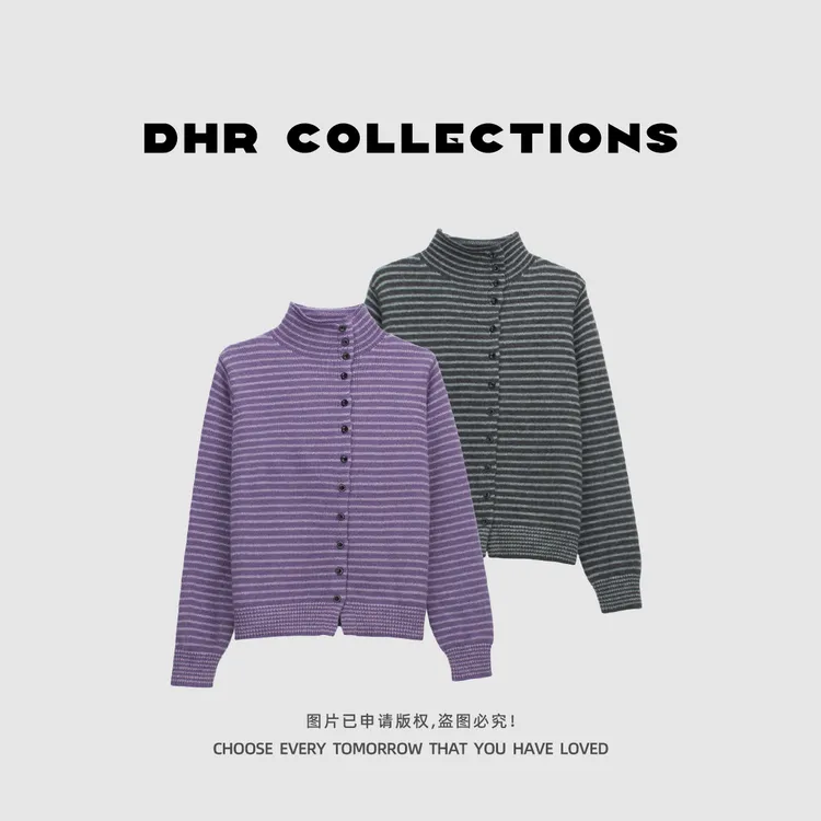 豆豆DA【条纹针织衫】绵羊毛+兔毛ins休闲风复古时尚毛衣女-24925DM