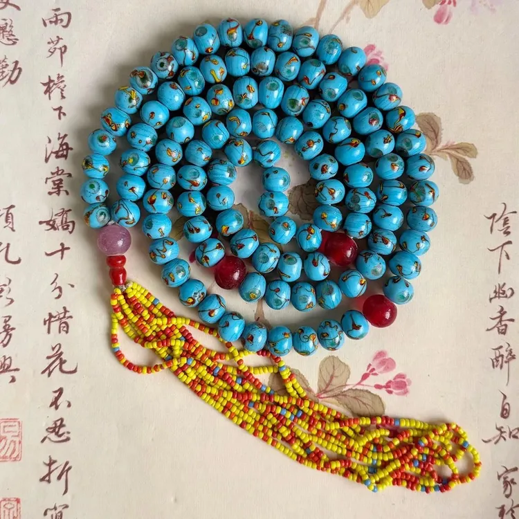 老琉璃复古蓝色凤眼108子5112503