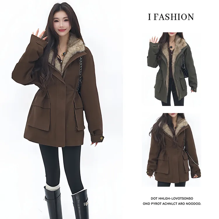 2025冬季新款时尚宽松韩版休闲厚款秋冬中长款大毛领派克棉服女士