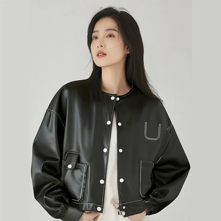 5565皮衣外套女高级感小个子女士春秋短款夹克上衣蛋白PU皮黑色