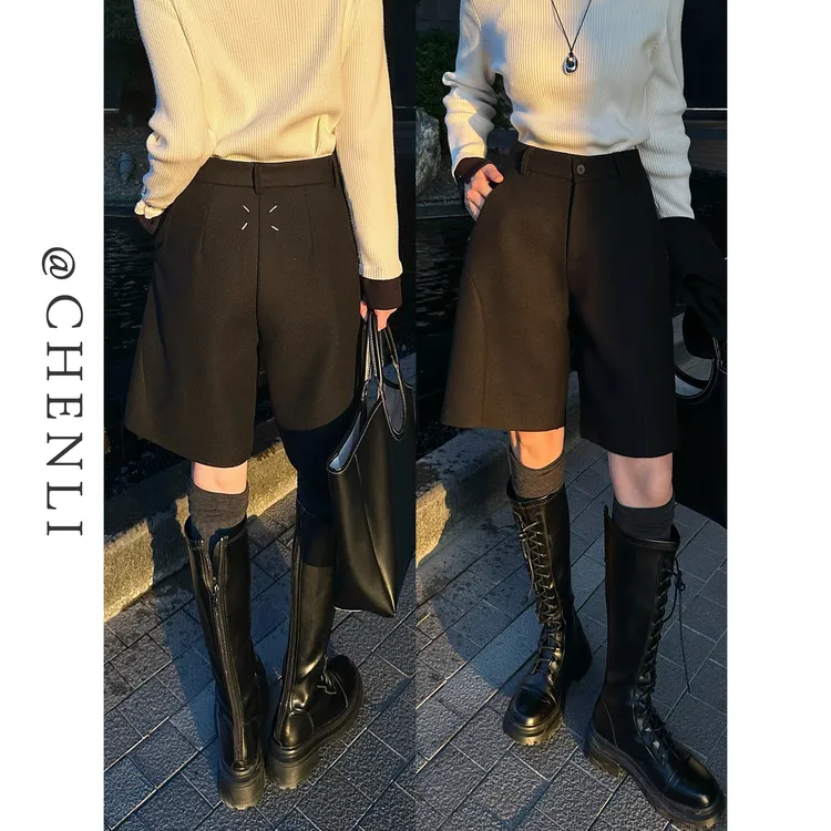 XiANJiE 2025秋冬设计感高奢干练通勤修腿显瘦毛呢中裤女