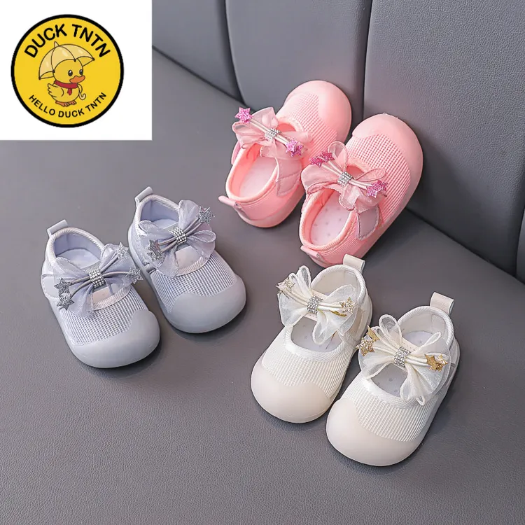 小黄鸭甜甜女宝宝可爱蝴蝶结防踢学步鞋单鞋2025春季新款韩版透气