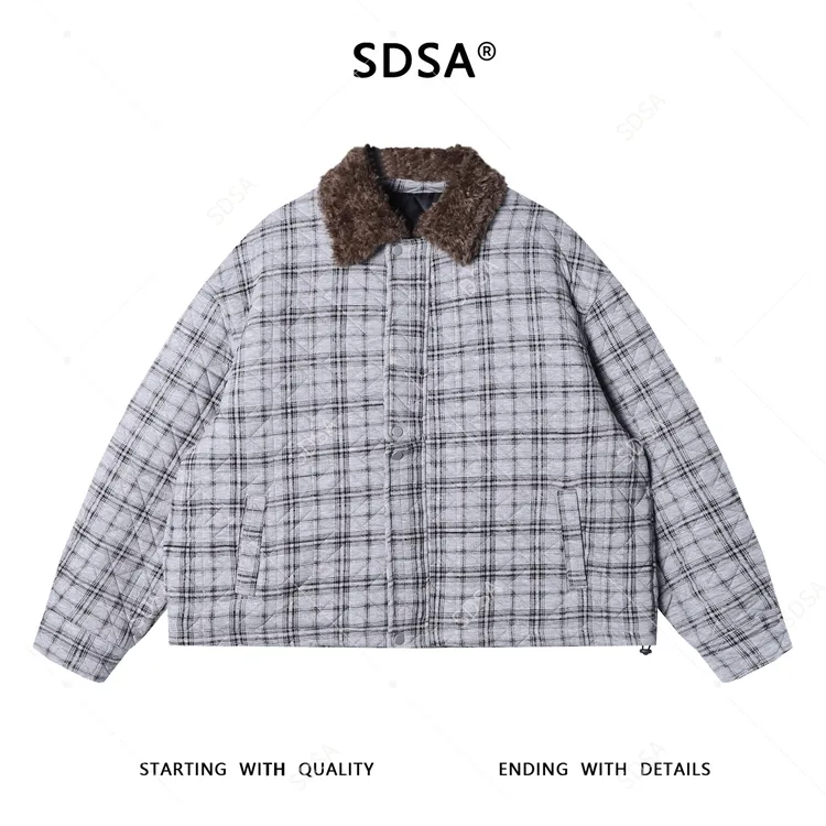 SDSA男士秋冬新款痞帅男装韩版宽松拼接格纹翻领夹克外套百搭时尚