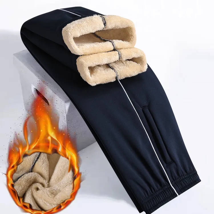 南韩丝秋冬加绒加厚校服裤子光滑耐磨保暖黑色藏青宽松运动直筒裤