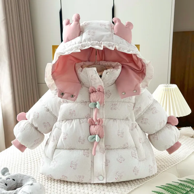 女童卡通加绒加厚棉衣外套女宝宝冬季棉服保暖锁温厚款女棉袄洋气