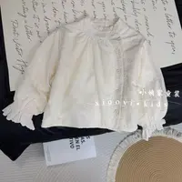 女童衬衫斜门襟高级感蕾丝刺绣上衣2025春季新款童装韩系洋气百搭