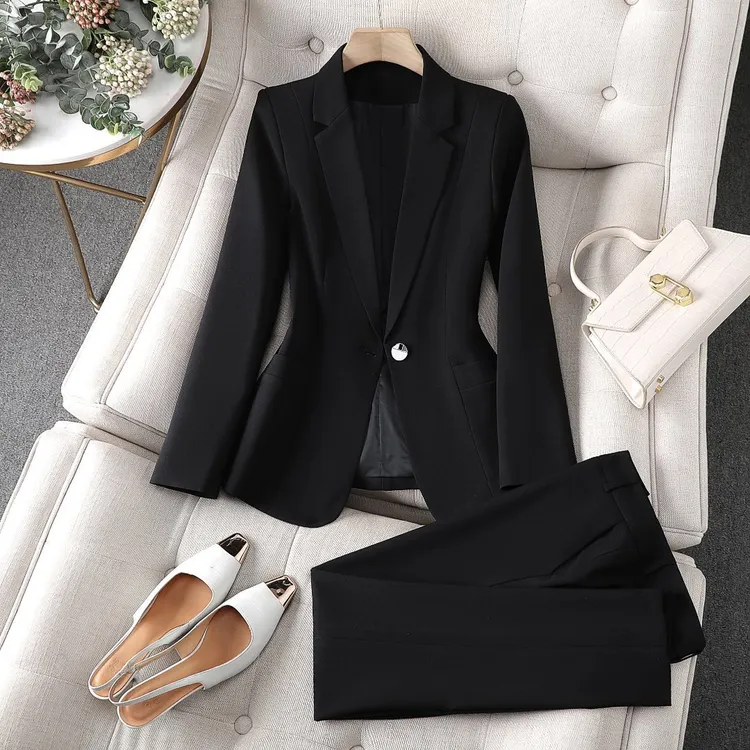 2025新款小西装领外套女职业西裤正装套装工作服时尚气质两件套装