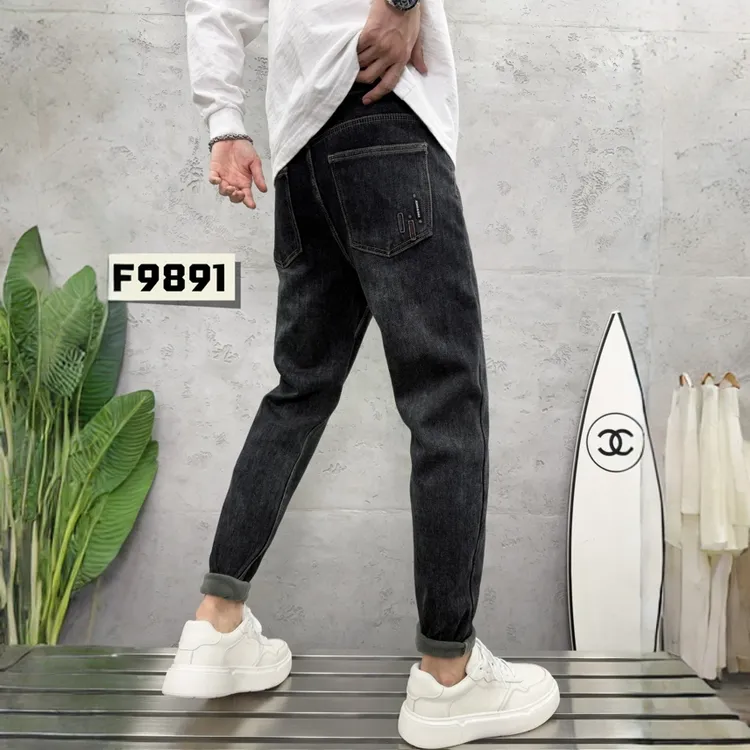 冬季新款加厚奥粒绒小直筒男士时尚百搭弹力水洗牛仔裤带腰带9891