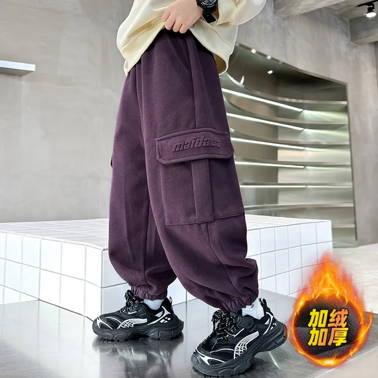 男童加绒裤子秋冬款2025新款儿童加厚休闲裤潮男孩冬季一体绒卫裤