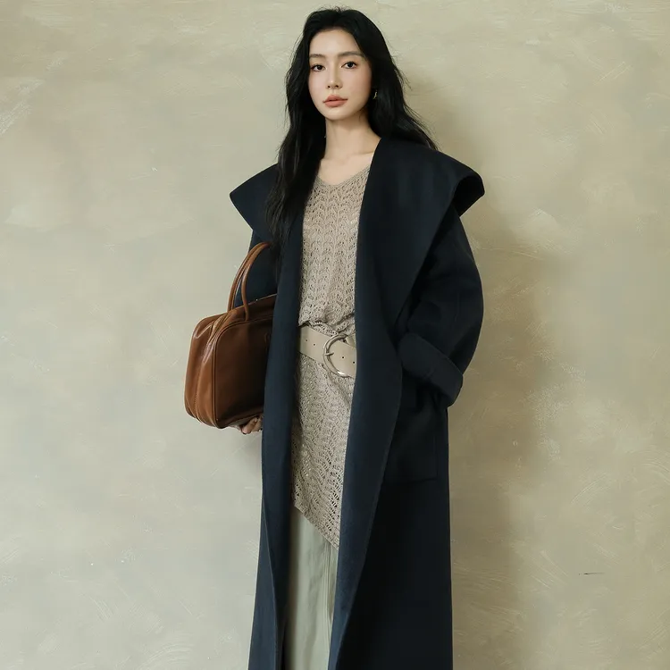 【明星同款】【戛纳之夜】浴袍连帽长款绵羊毛大衣秋冬2025双面呢