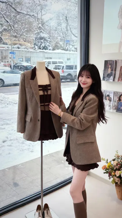 极简风复古港风拼接轻职风西装秋冬西服小香风小西装气质宽松