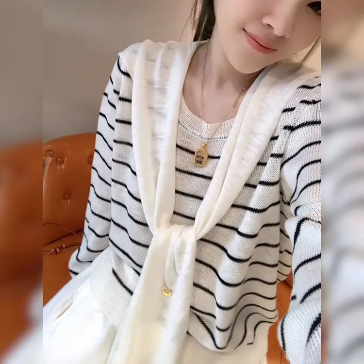 韩系披肩设计感两件套针织衫女2025秋冬新款条纹撞色休闲显瘦上衣