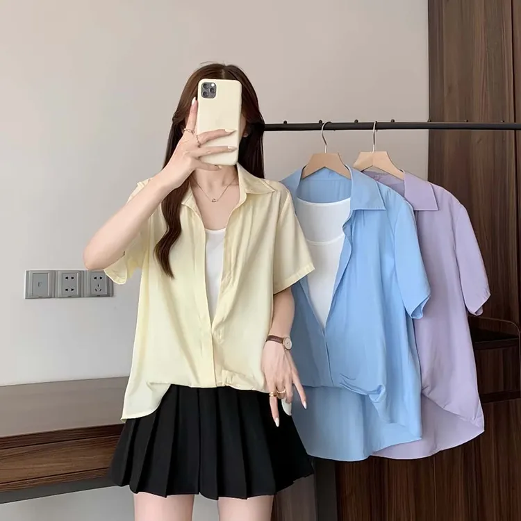 大码女装夏装新款胖mm时尚休闲假两件撞色别致小衫短袖上衣显瘦潮