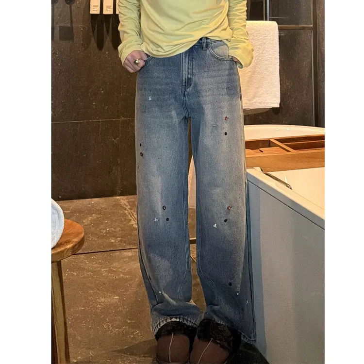 BETTERJOELAY -加绒【雪泥甜心】时尚百搭休闲直筒牛仔裤ZZ2127