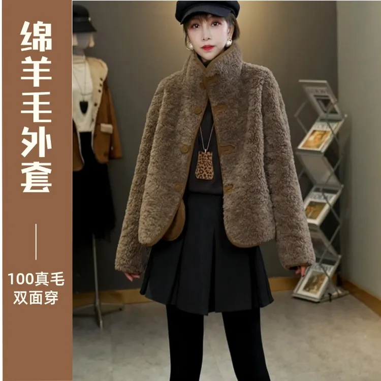 100真羊毛外套双面穿洋气款2025冬季新款时髦个性反绒面加厚保暖