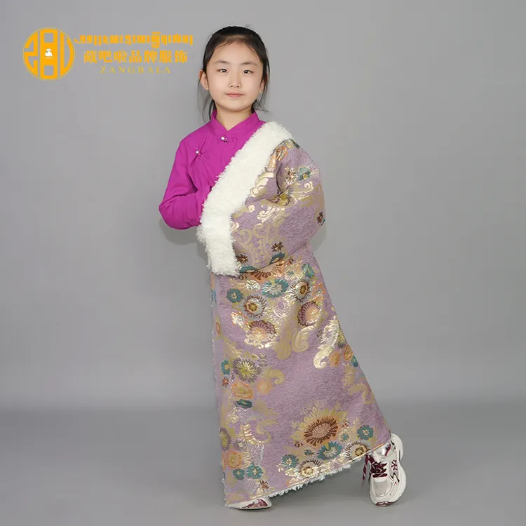 藏吧啦女孩高档宝相花复合棉藏袍民族服装儿童加厚秋冬新款