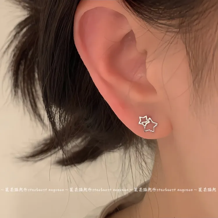 足银耳饰 s999足银日韩女银色星星耳钉养耳洞耳饰简约轻奢