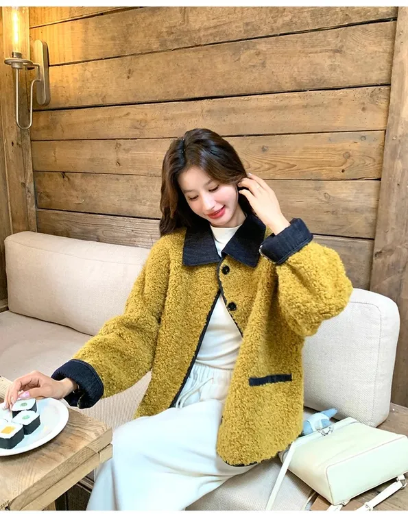 姜黄色加厚设计短外套女冬季2025爆款时尚小香风翻领韩版宽松上衣