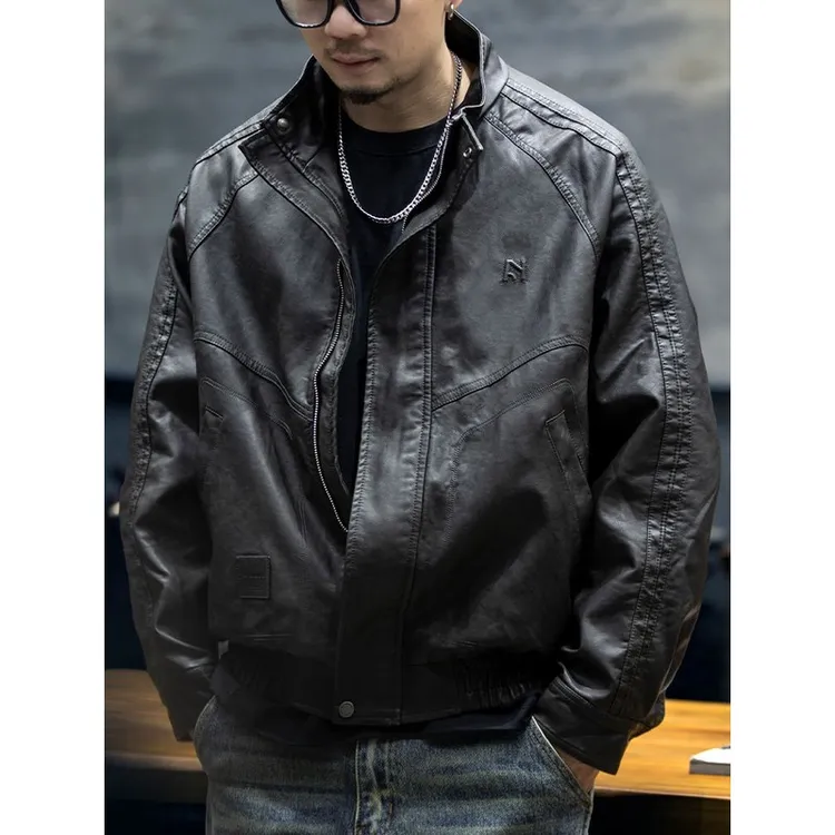 【奥莱断码】立领男士复古工装外套潮牌休闲痞帅皮衣褂子2025新款
