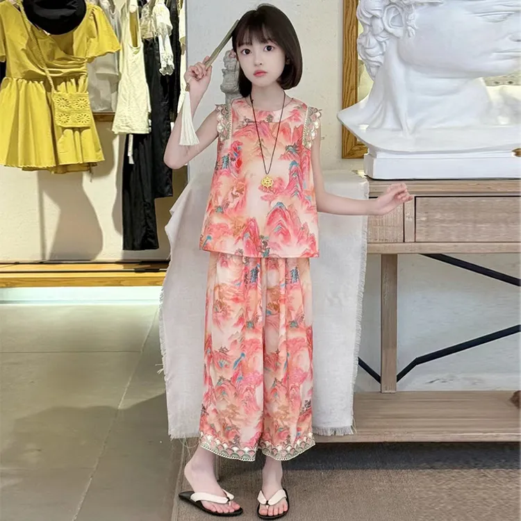 女童套装夏装国风2025新款薄款透气超仙甜美中大童女孩夏季两件套