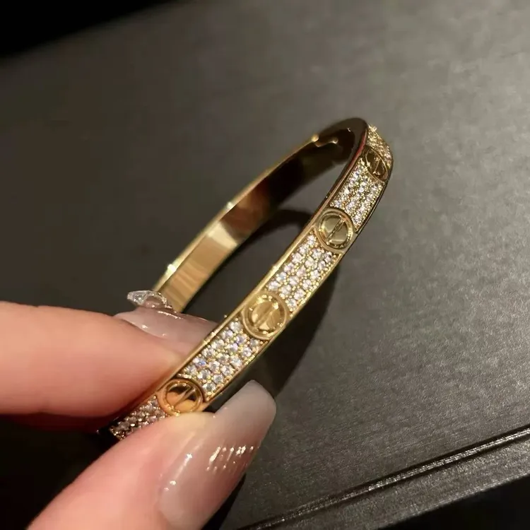 铜合金手镯 三排钻满天星手镯宽版love手镯女厚经典手环