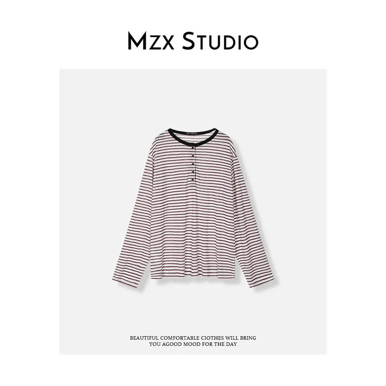 MZX 夏季条纹纽扣撞色长袖上衣 SY9113-H