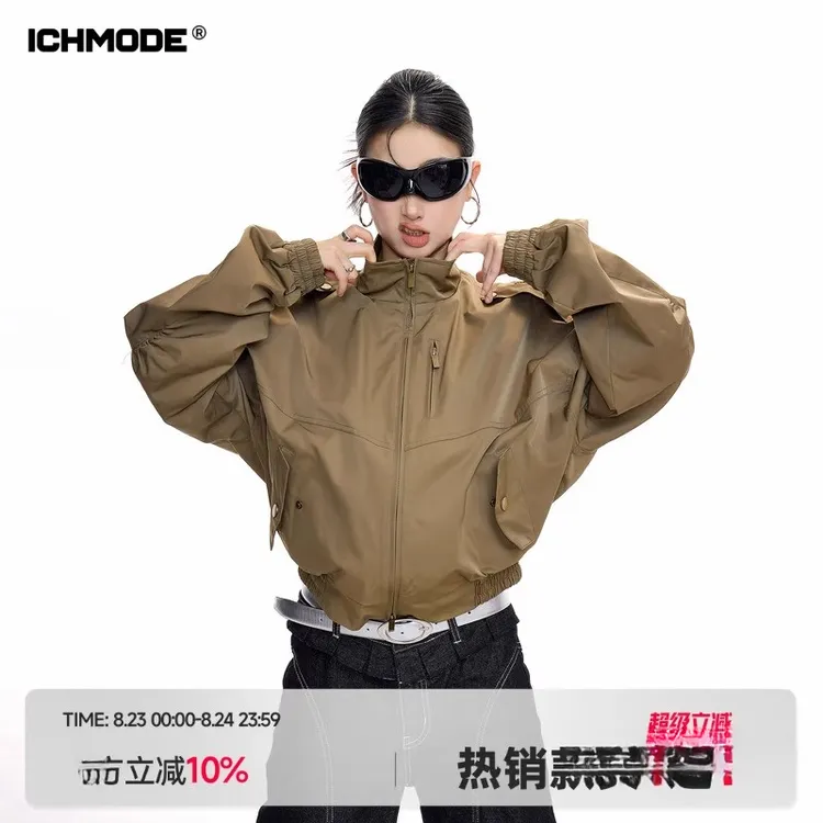 ICH MODE 美式立领短款外套女2025新款流行秋季休闲工装夹克上衣